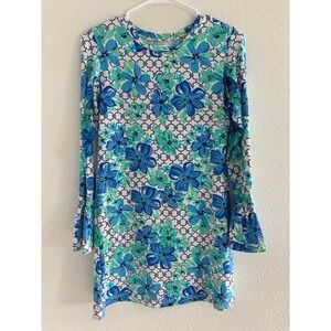 Ibkul Tillie Dress‎ Small Blue White Long Sleeve Mesh Stretch Golf Tennis UPF